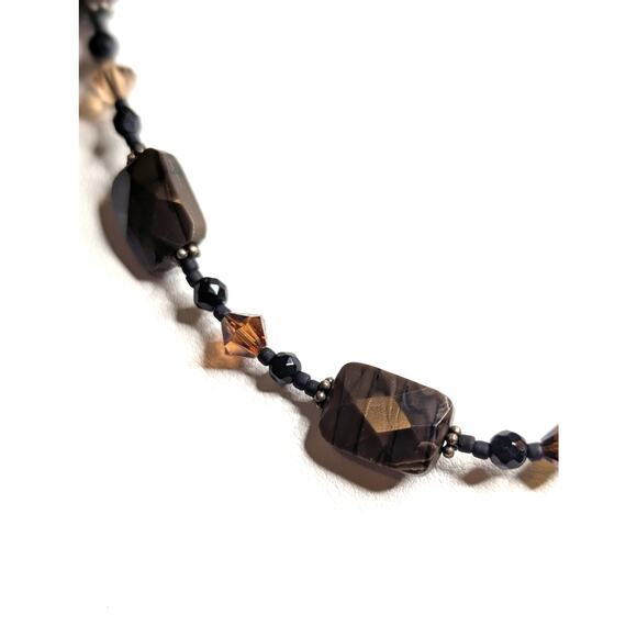 Black & Brown Crystal & Agate Stone Beaded 18" Necklace with Swirl Hook Clasp - Picture 3 of 8